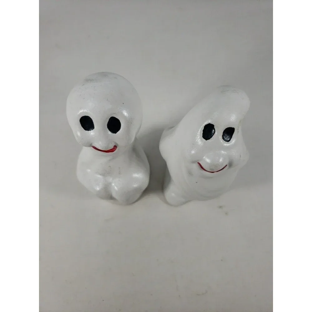 Vintage Ceramic Ghosts Smiling c1980s Hand Painted Halloween